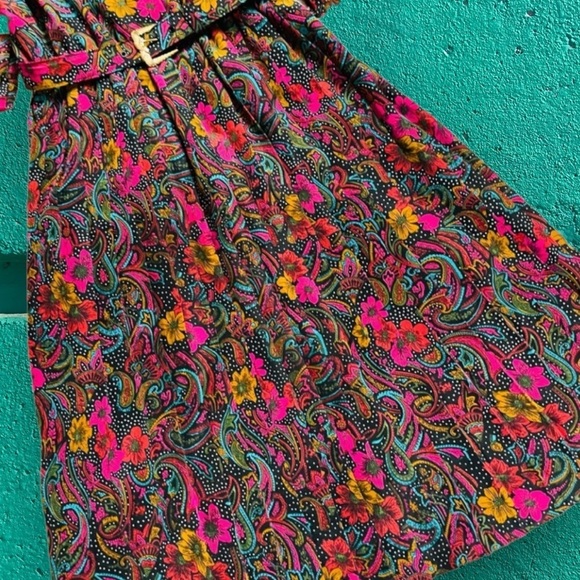 VINTAGE 70s sz S/M Lady Carol Petites midi dress paisley 60s fit& flare a-line - Picture 5 of 7